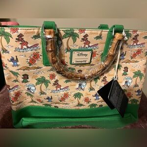 Disney Loungefly Lilo And Stitch Beach Scenes Allover Print Canvas Tote Bag